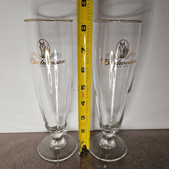 Set of 2 Vintage Budweiser Since 1876 Pilsner Beer Glasses Gold Rimmed And Lette - Picture 7 of 7